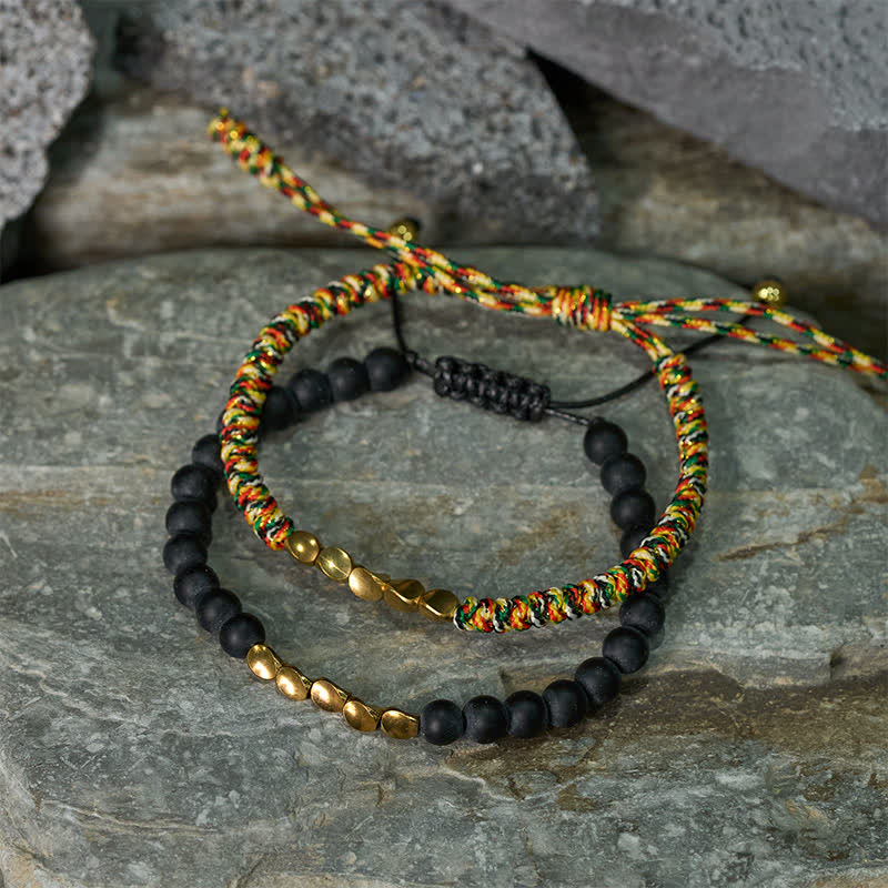 Nimara Ritual 2Pcs Natural Frosted Stone Bead Copper String Cure Bracelet