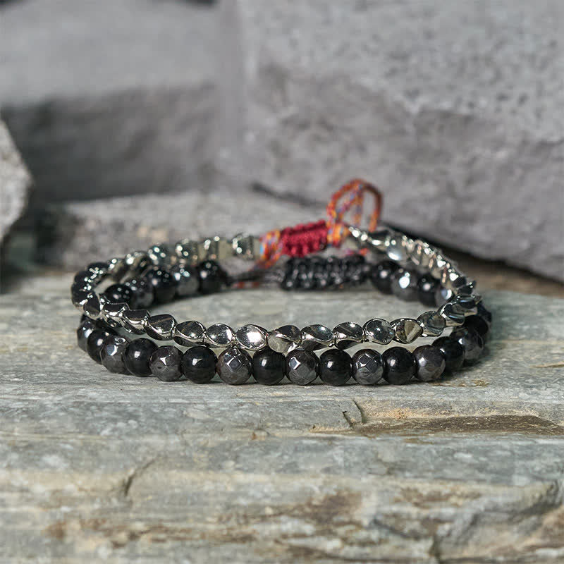 Nimara Ritual 2Pcs Hematite Black Onyx Copper Beaded Powerful String Bracelet