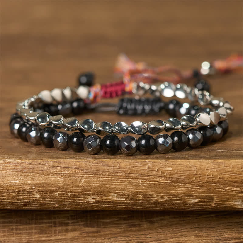 Nimara Ritual 2Pcs Hematite Black Onyx Copper Beaded Powerful String Bracelet