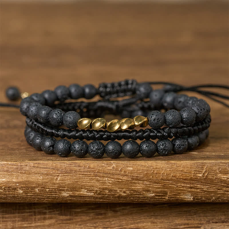 Nimara Ritual 3Pcs Lava Rock Black Onyx Frosted Stone Bead Healing Bracelet