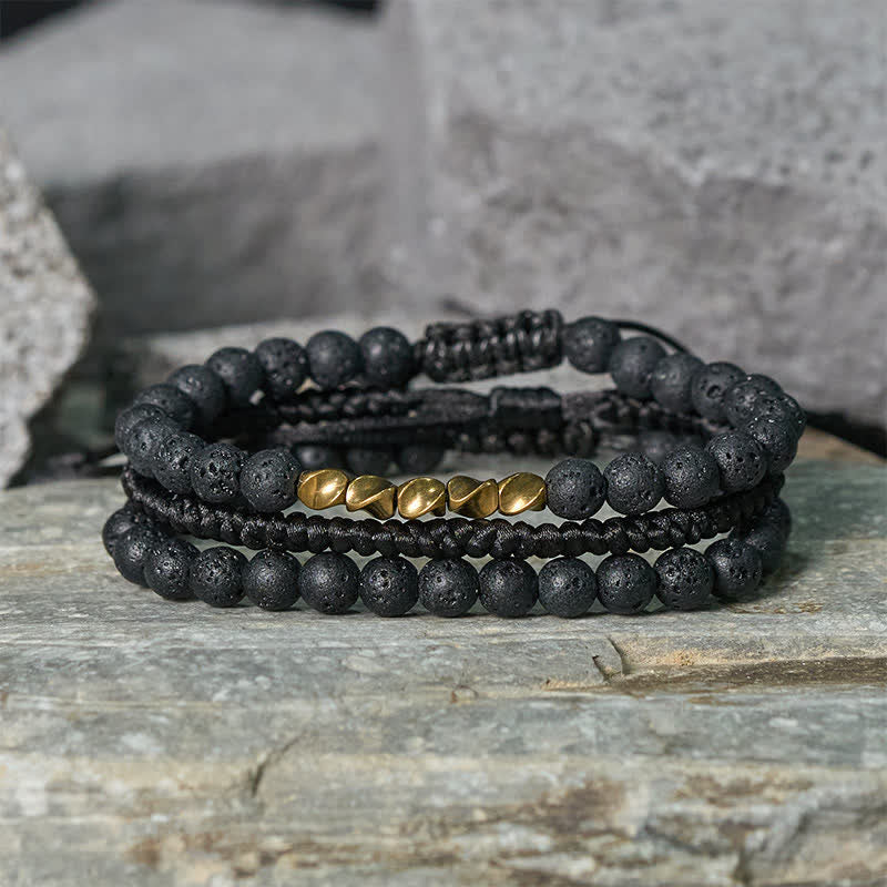 Nimara Ritual 3Pcs Lava Rock Black Onyx Frosted Stone Bead Healing Bracelet