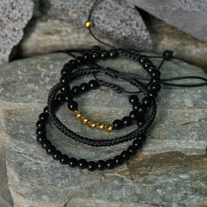 Nimara Ritual 3Pcs Lava Rock Black Onyx Frosted Stone Bead Healing Bracelet