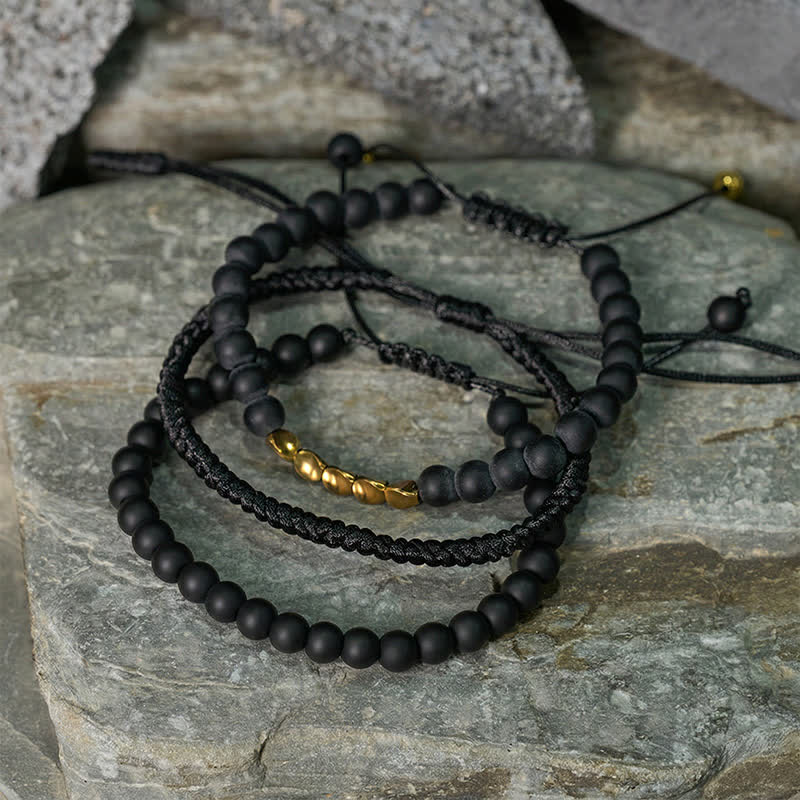 Nimara Ritual 3Pcs Lava Rock Black Onyx Frosted Stone Bead Healing Bracelet