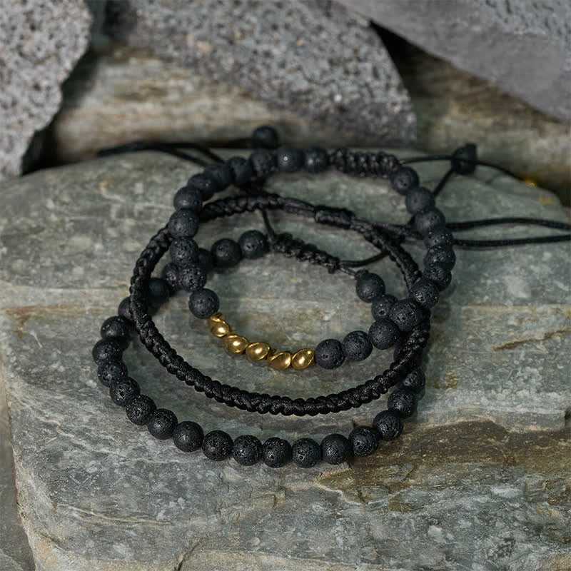 Nimara Ritual 3Pcs Lava Rock Black Onyx Frosted Stone Bead Healing Bracelet