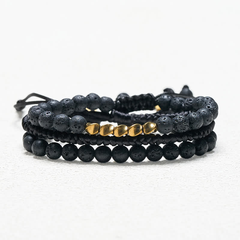 Nimara Ritual 3Pcs Lava Rock Black Onyx Frosted Stone Bead Healing Bracelet