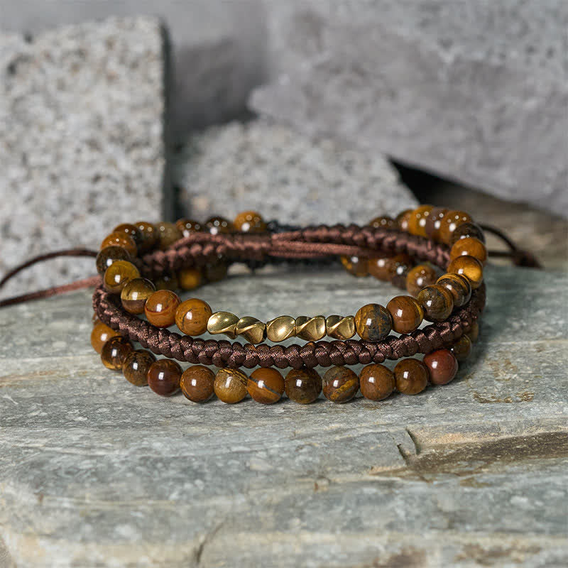 Nimara Ritual 3Pcs Natural Tiger Eye Clear Thinking String Bracelet