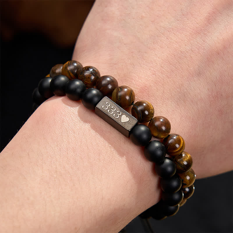 Nimara Ritual 2Pcs Frosted Stone Tiger Eye 333 222 111 11:11 444 Angel Number Cure Bracelet