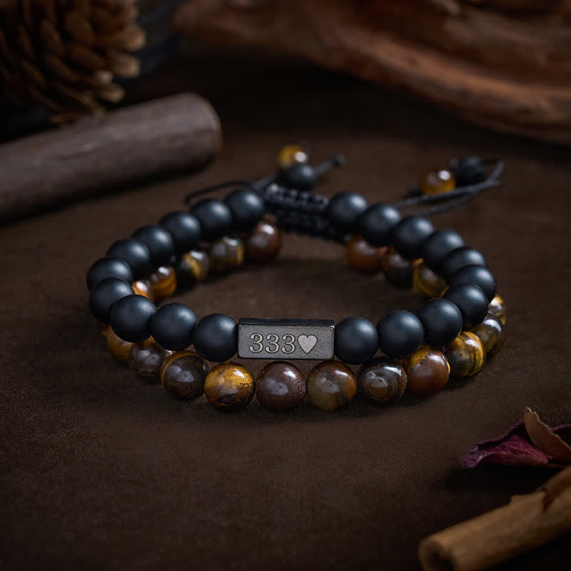 Nimara Ritual 2Pcs Frosted Stone Tiger Eye 333 222 111 11:11 444 Angel Number Cure Bracelet