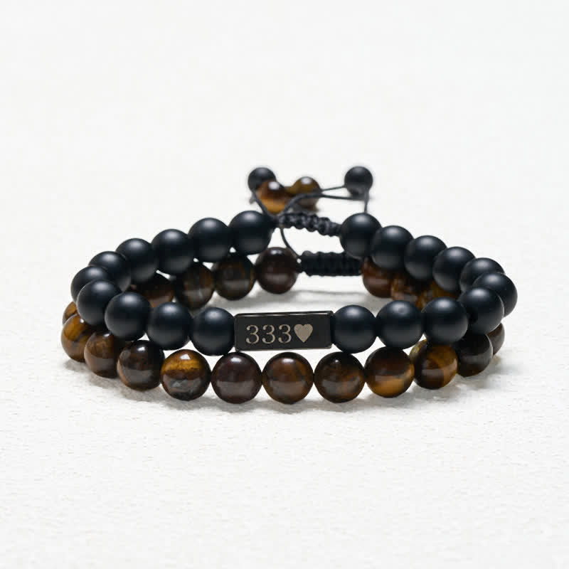 Nimara Ritual 2Pcs Frosted Stone Tiger Eye 333 222 111 11:11 444 Angel Number Cure Bracelet