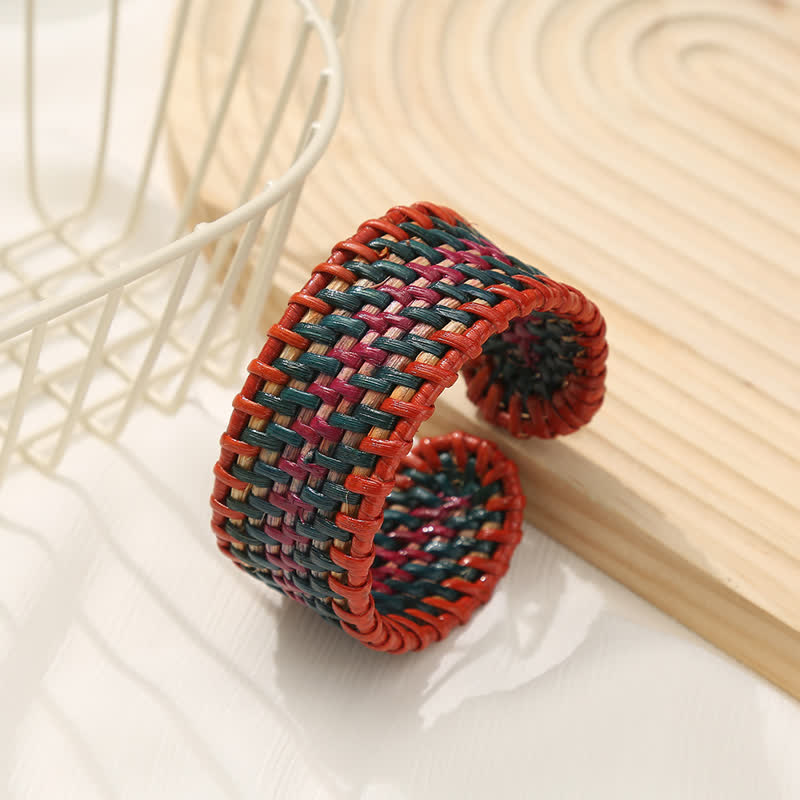 Nimara Ritual Natural Rattan Protection Hand-Woven Boho Wide Cuff Bracelet