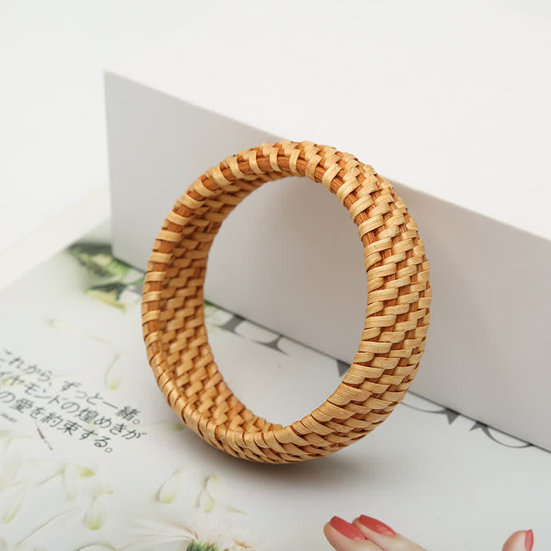 Nimara Ritual Natural Rattan Protection Hand-Woven Boho Wide Bracelet Bangle