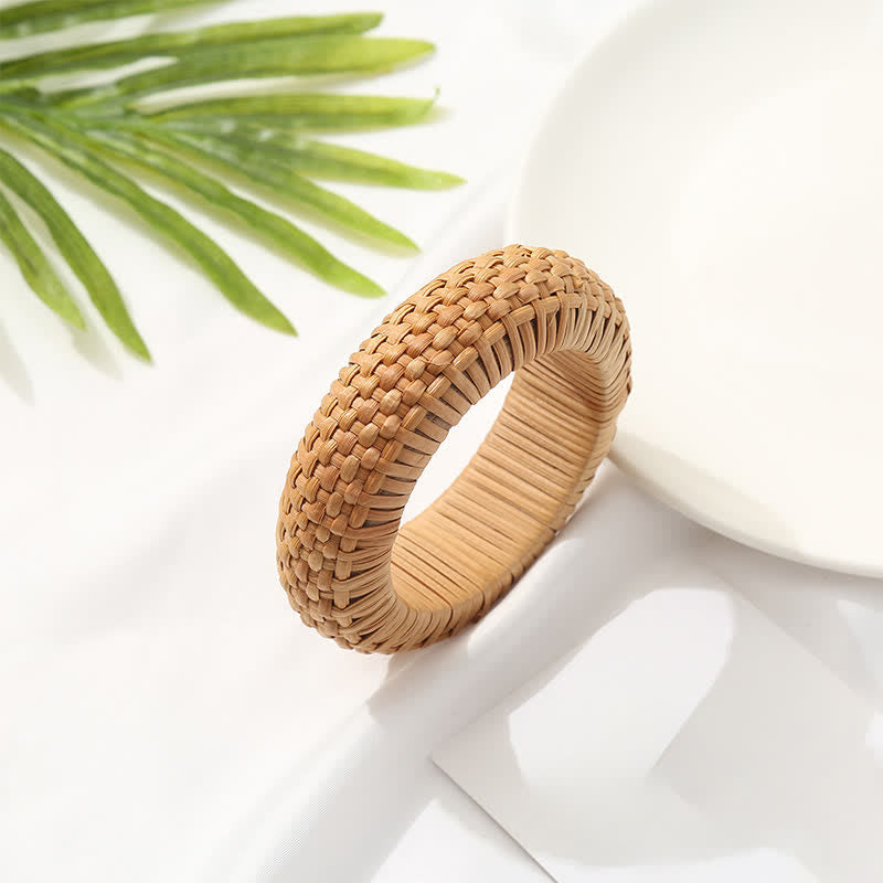 Nimara Ritual Hand-Woven Rattan Grounding Bohemian Beach Wide Bracelet Bangle