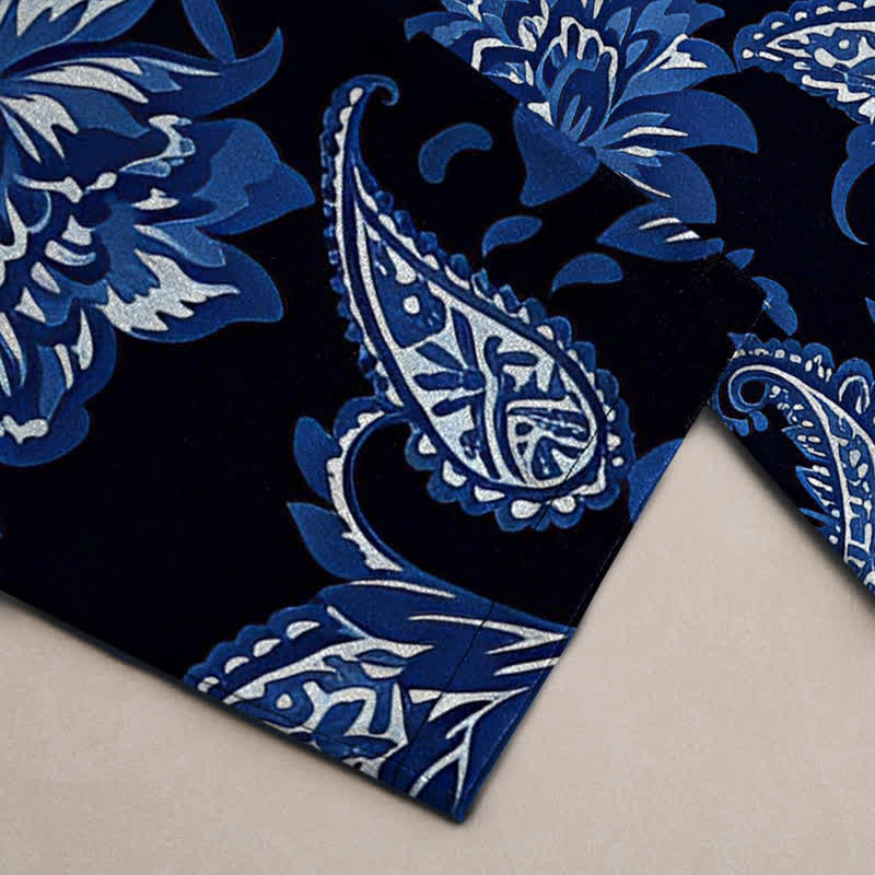 Nimara Ritual Cotton Blue Floral Paisley Pattern Men's Tapered Pants With Pockets