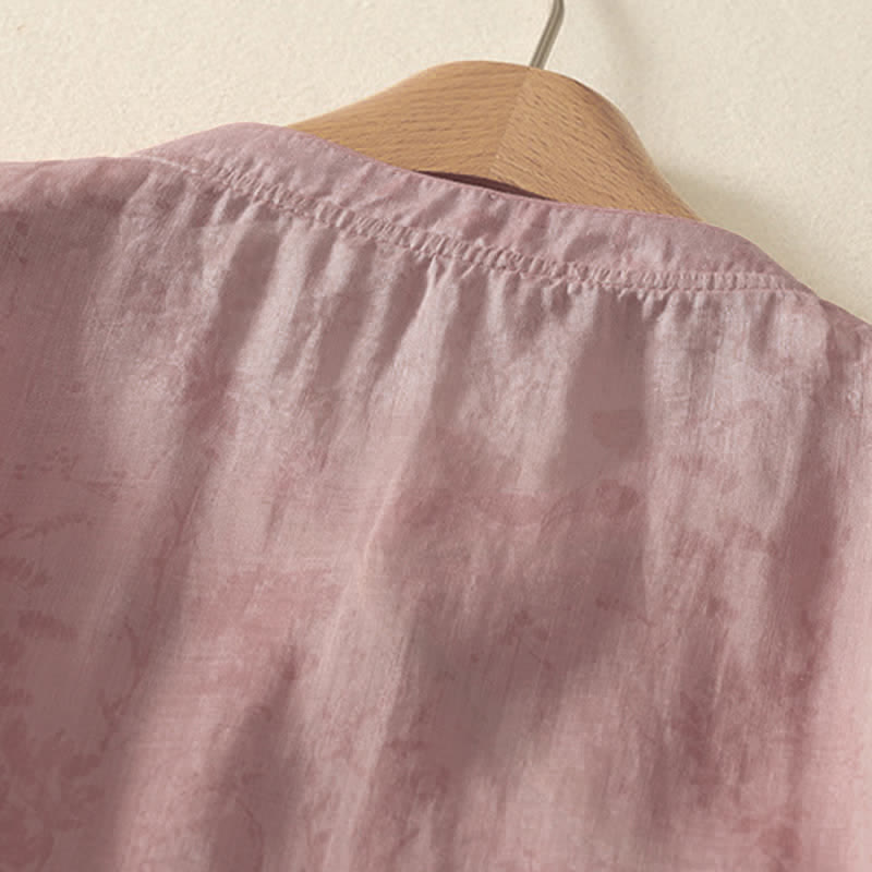 Nimara Ritual Summer Tang Style Embroidery Flowers Mandarin Collar Solid Women's Short Sleeve Shirt