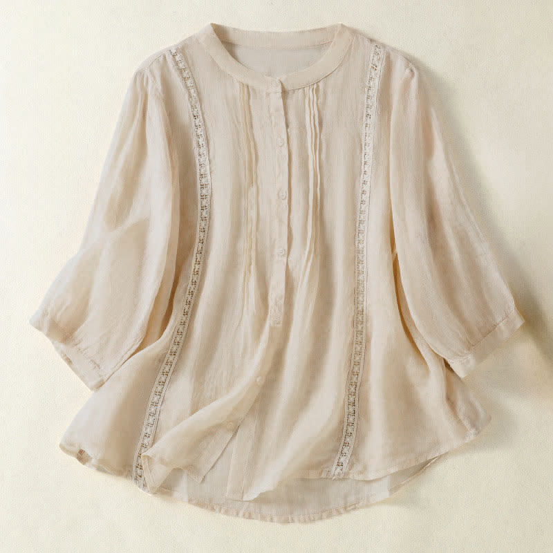 Nimara Ritual Summer Vintage Button-Up Solid Women's Elbow-Length Sleeve Shirts