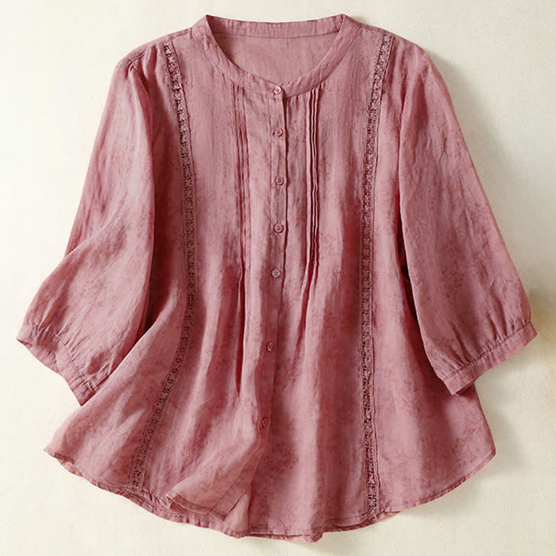 Nimara Ritual Summer Vintage Button-Up Solid Women's Elbow-Length Sleeve Shirts