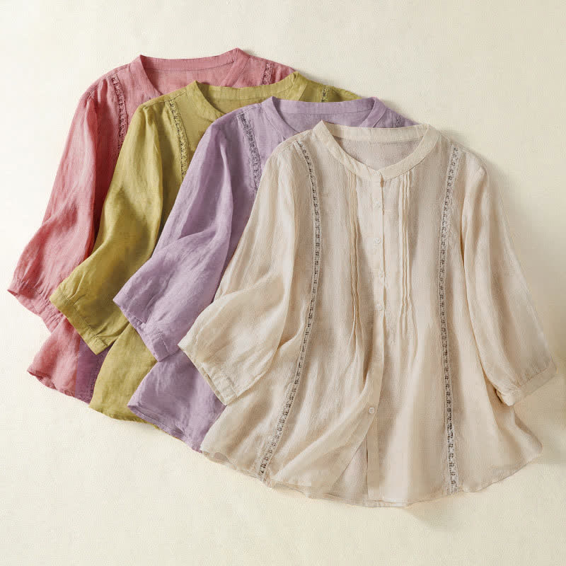 Nimara Ritual Summer Vintage Button-Up Solid Women's Elbow-Length Sleeve Shirts