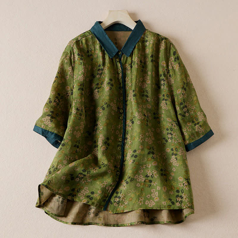 Nimara Ritual Summer Vintage Button-Up Floral Print Women's Short Sleeve Shirts