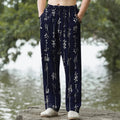 Nimara Ritual Cotton White Calligraphy Pattern Men's Tapered Pants With Pockets