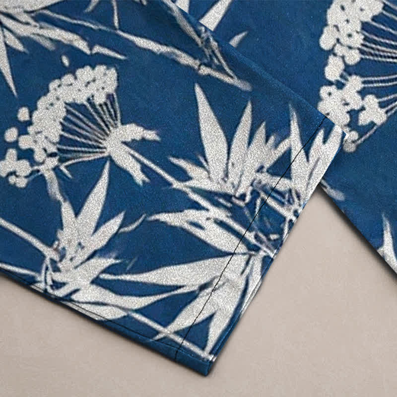 Nimara Ritual Cotton Bamboo Leaf Floral Pattern Men's Tapered Pants With Pockets
