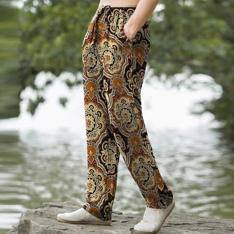 Nimara Ritual Cotton Mandala Paisley Geometry Pattern Men's Tapered Pants With Pockets