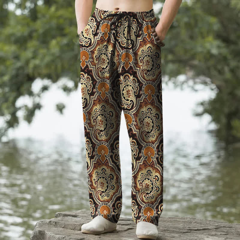 Nimara Ritual Cotton Mandala Paisley Geometry Pattern Men's Tapered Pants With Pockets