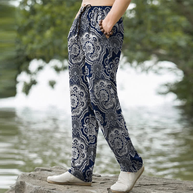 Nimara Ritual Cotton Mandala Paisley Geometry Pattern Men's Tapered Pants With Pockets