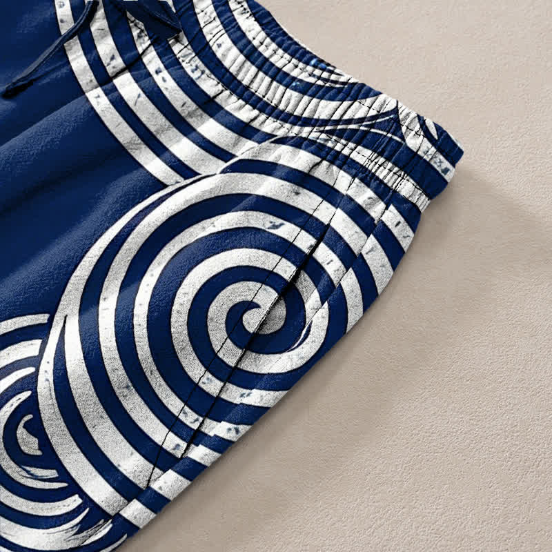 Nimara Ritual Pure Cotton Concentric Circle Pattern Men's Tapered Pants With Pockets