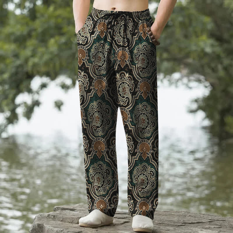 Nimara Ritual Cotton Mandala Paisley Geometry Pattern Men's Tapered Pants With Pockets