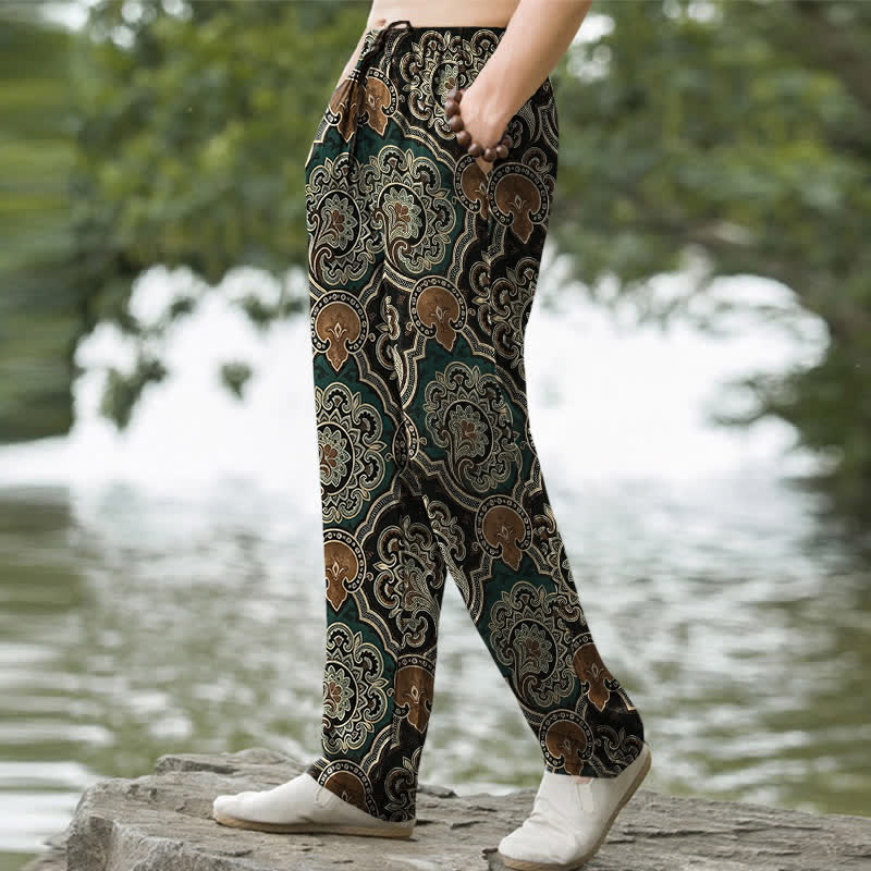 Nimara Ritual Cotton Mandala Paisley Geometry Pattern Men's Tapered Pants With Pockets