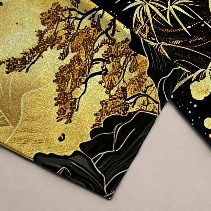 Nimara Ritual Cotton Golden Moon Bamboo Pattern Men's Tapered Pants With Pockets