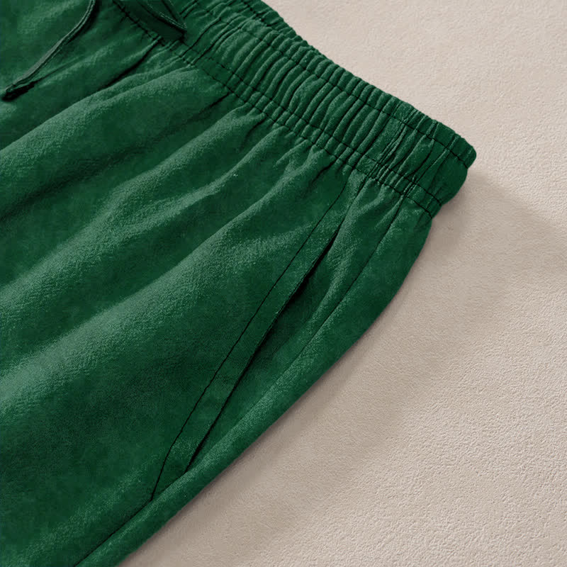 Nimara Ritual Cotton Ink Bamboo Sun Pattern Men's Tapered Pants With Pockets