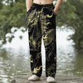 Nimara Ritual Cotton Golden Dragon Auspicious Clouds Pattern Men's Tapered Pants With Pockets