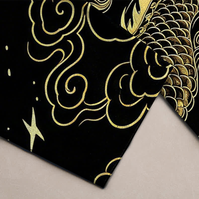 Nimara Ritual Cotton Golden Dragon Auspicious Clouds Pattern Men's Tapered Pants With Pockets