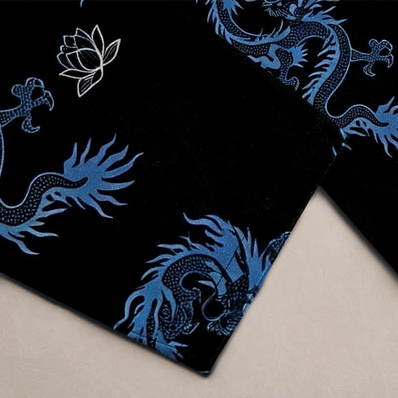 Nimara Ritual Cotton Dragon Lotus Pattern Men's Tapered Pants With Pockets