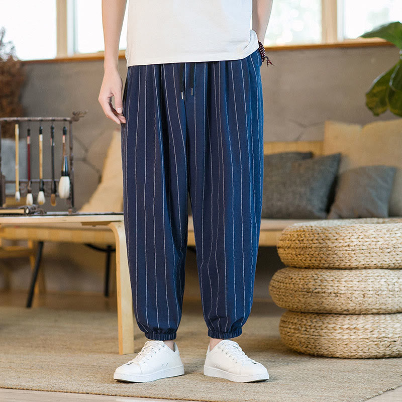 Nimara Ritual Summer Casual Drawstring Striped Men's Harem Pants With Pockets