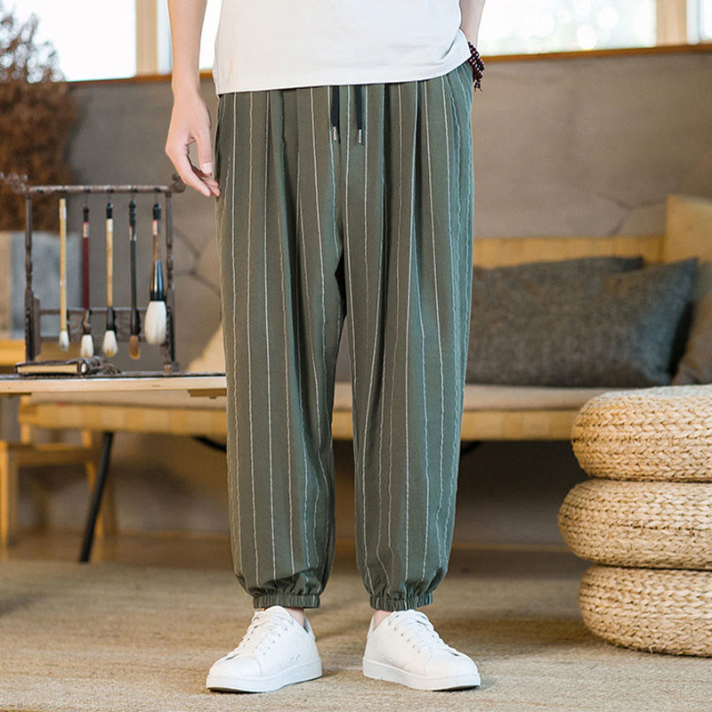 Nimara Ritual Summer Casual Drawstring Striped Men's Harem Pants With Pockets