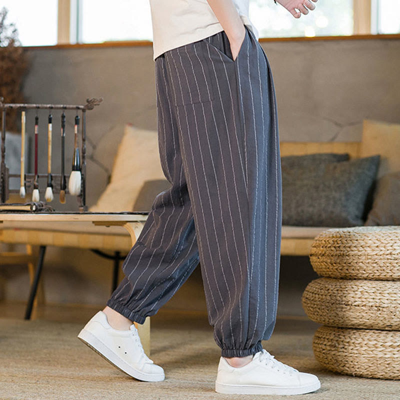 Nimara Ritual Summer Casual Drawstring Striped Men's Harem Pants With Pockets