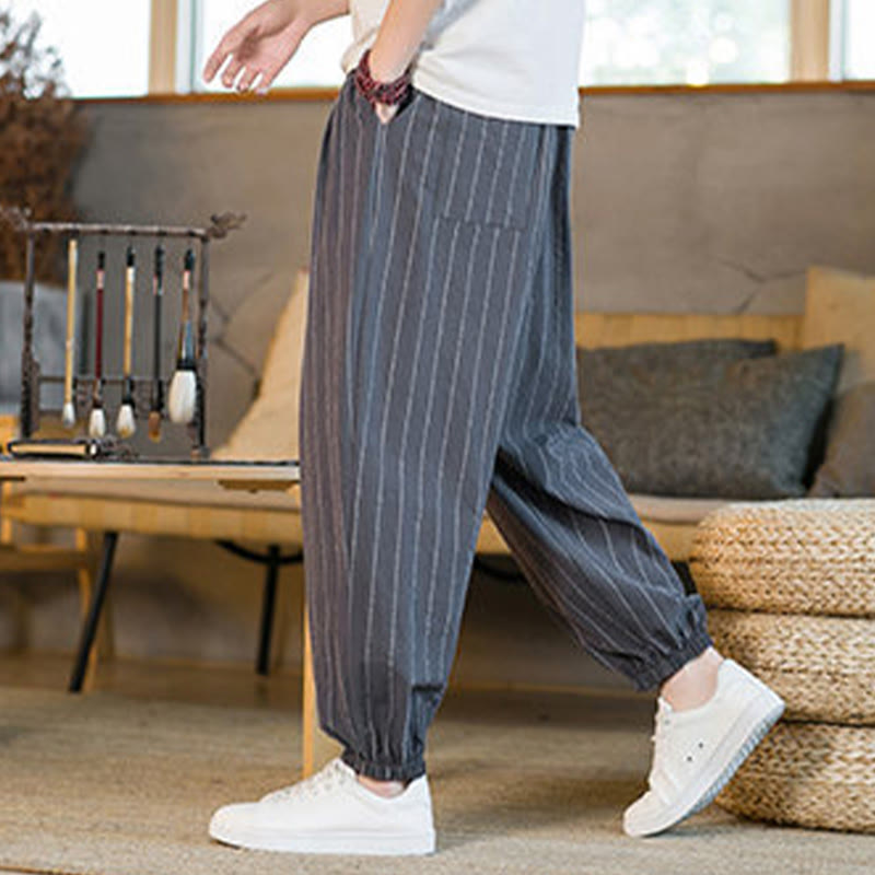 Nimara Ritual Summer Casual Drawstring Striped Men's Harem Pants With Pockets