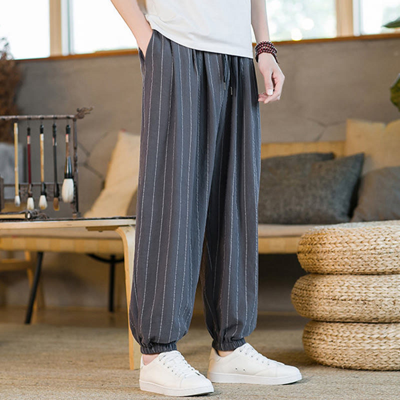 Nimara Ritual Summer Casual Drawstring Striped Men's Harem Pants With Pockets