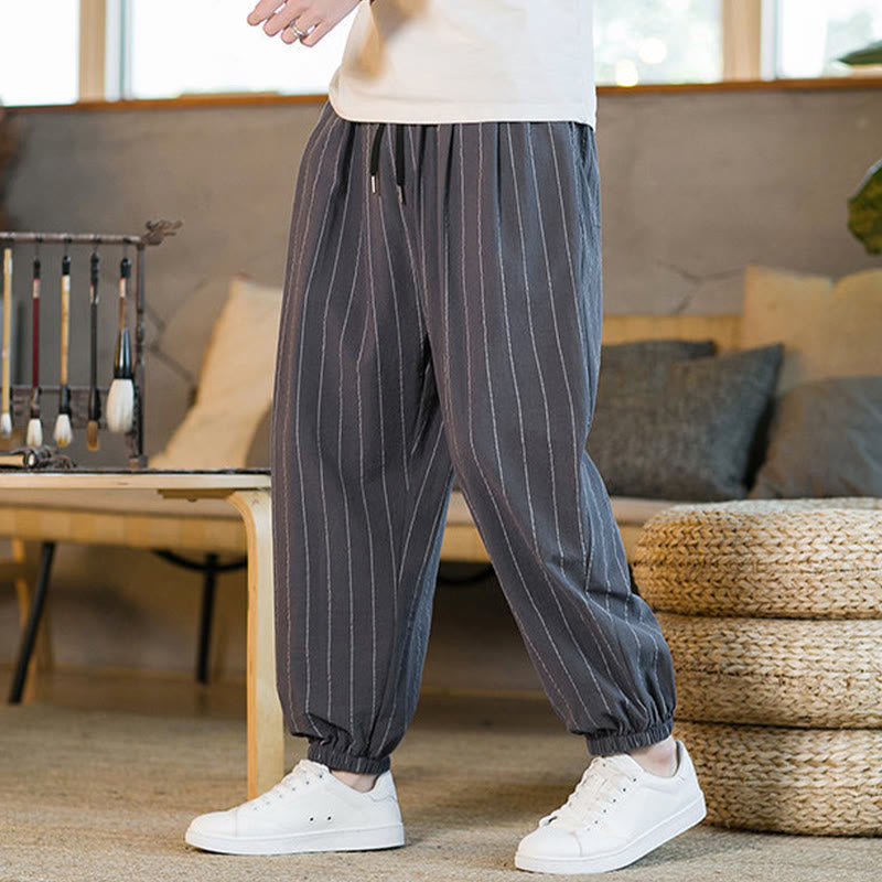 Nimara Ritual Summer Casual Drawstring Striped Men's Harem Pants With Pockets