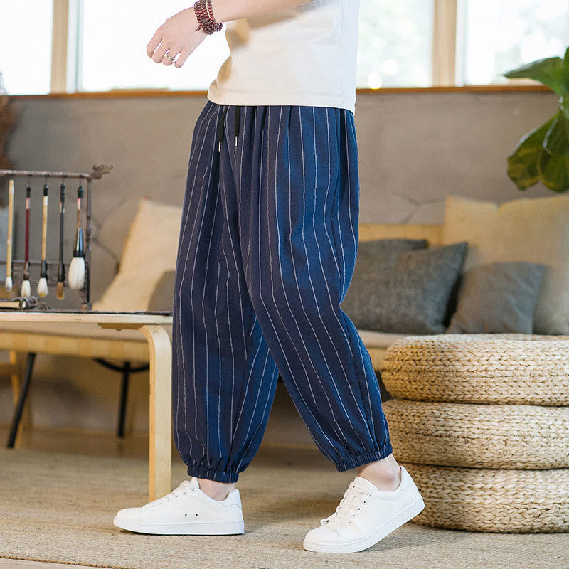 Nimara Ritual Summer Casual Drawstring Striped Men's Harem Pants With Pockets