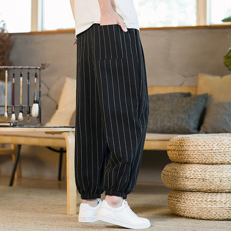 Nimara Ritual Summer Casual Drawstring Striped Men's Harem Pants With Pockets