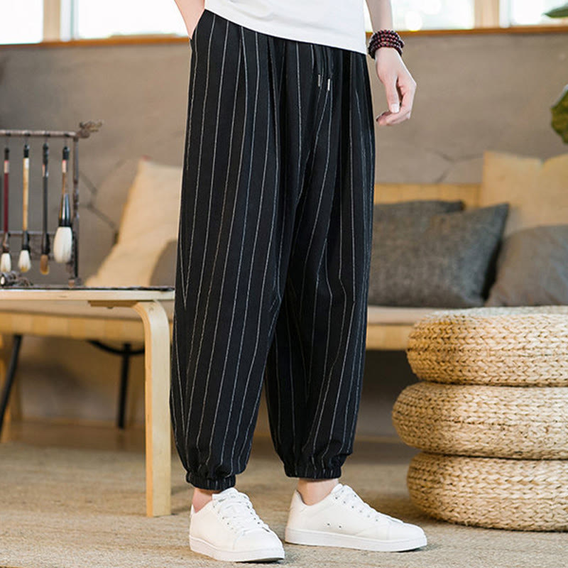 Nimara Ritual Summer Casual Drawstring Striped Men's Harem Pants With Pockets