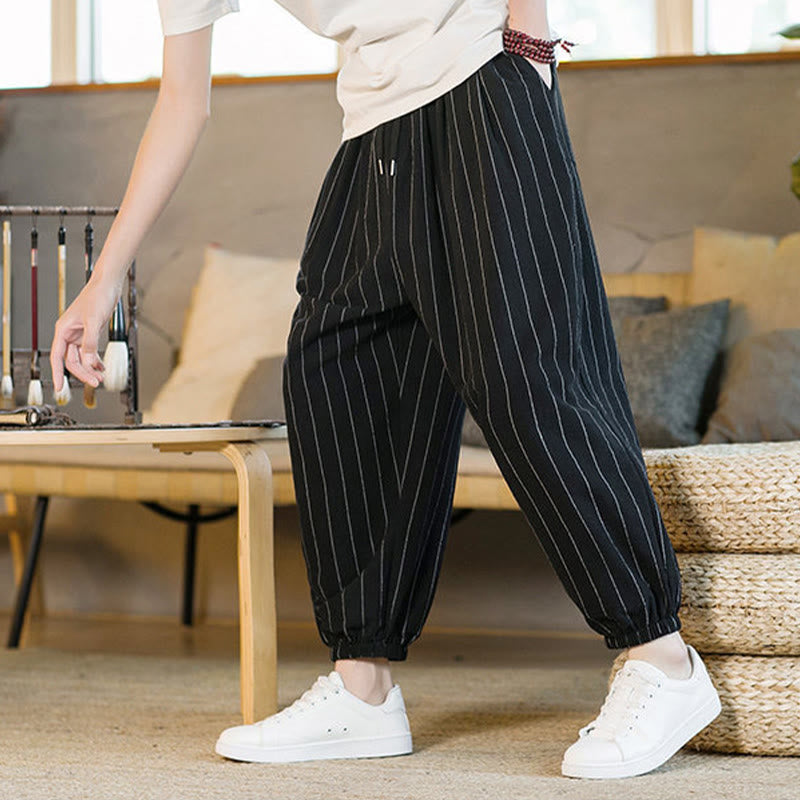 Nimara Ritual Summer Casual Drawstring Striped Men's Harem Pants With Pockets