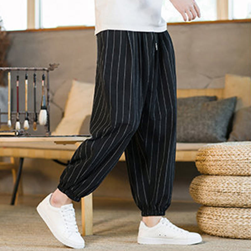 Nimara Ritual Summer Casual Drawstring Striped Men's Harem Pants With Pockets