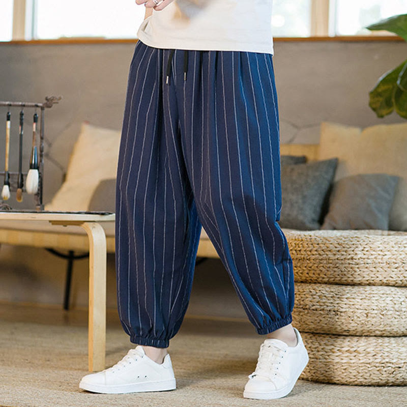 Nimara Ritual Summer Casual Drawstring Striped Men's Harem Pants With Pockets