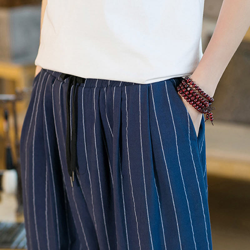 Nimara Ritual Summer Casual Drawstring Striped Men's Harem Pants With Pockets