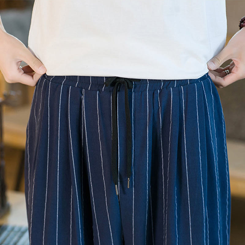 Nimara Ritual Summer Casual Drawstring Striped Men's Harem Pants With Pockets