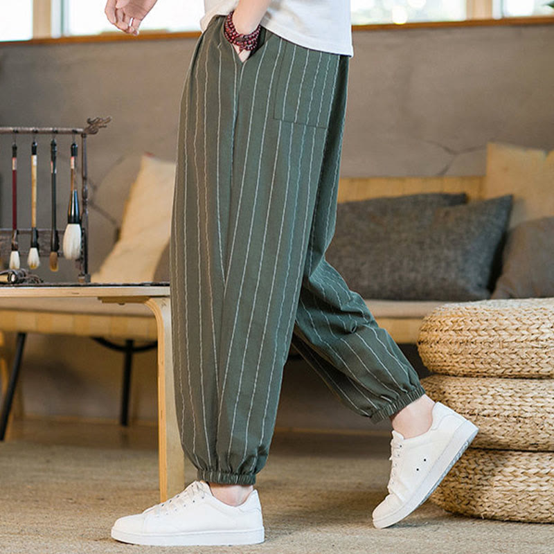 Nimara Ritual Summer Casual Drawstring Striped Men's Harem Pants With Pockets